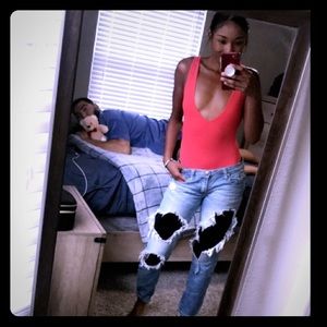 Coral Red Deep V Top